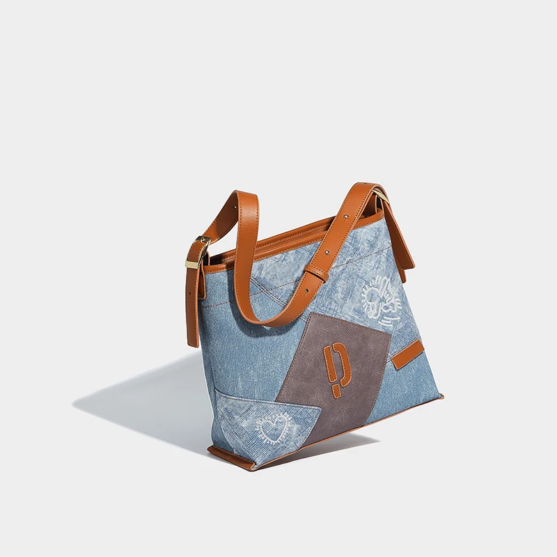 Grande capacidade diária versátil bolsa crossbody estilo neutro cor contrastante emenda sacola na moda moda estilo jeans bolsa de axila casual simples bolsa de ombro bolsa de viagem bolsa de compras bolsa de luxo