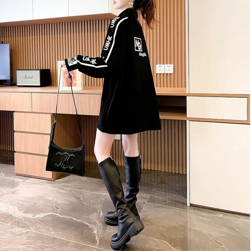 Hikigawa Chic Fashion Women Streetwear Turtleneck Bottoming Sweatshirts Korean Loose All Match Letter Print Pullover Top Mujer