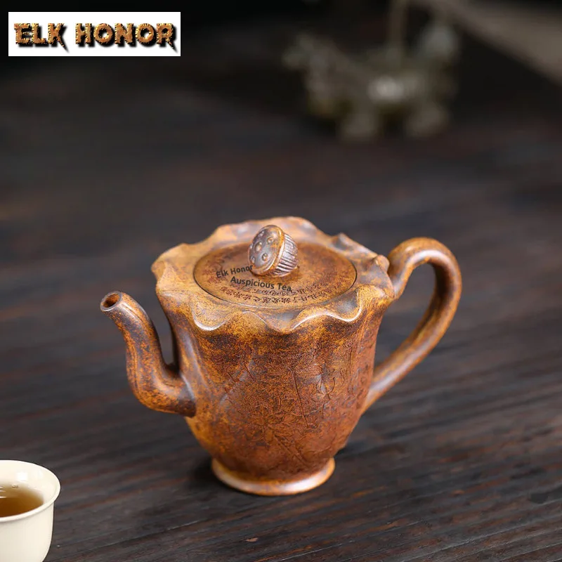 420ml Luxury Yixing Purple Clay Teapots Handmade Lotus Flower Pot Raw Ore Wood-fired Mud Tea Making Kettle Zisha Tea Set Gifts