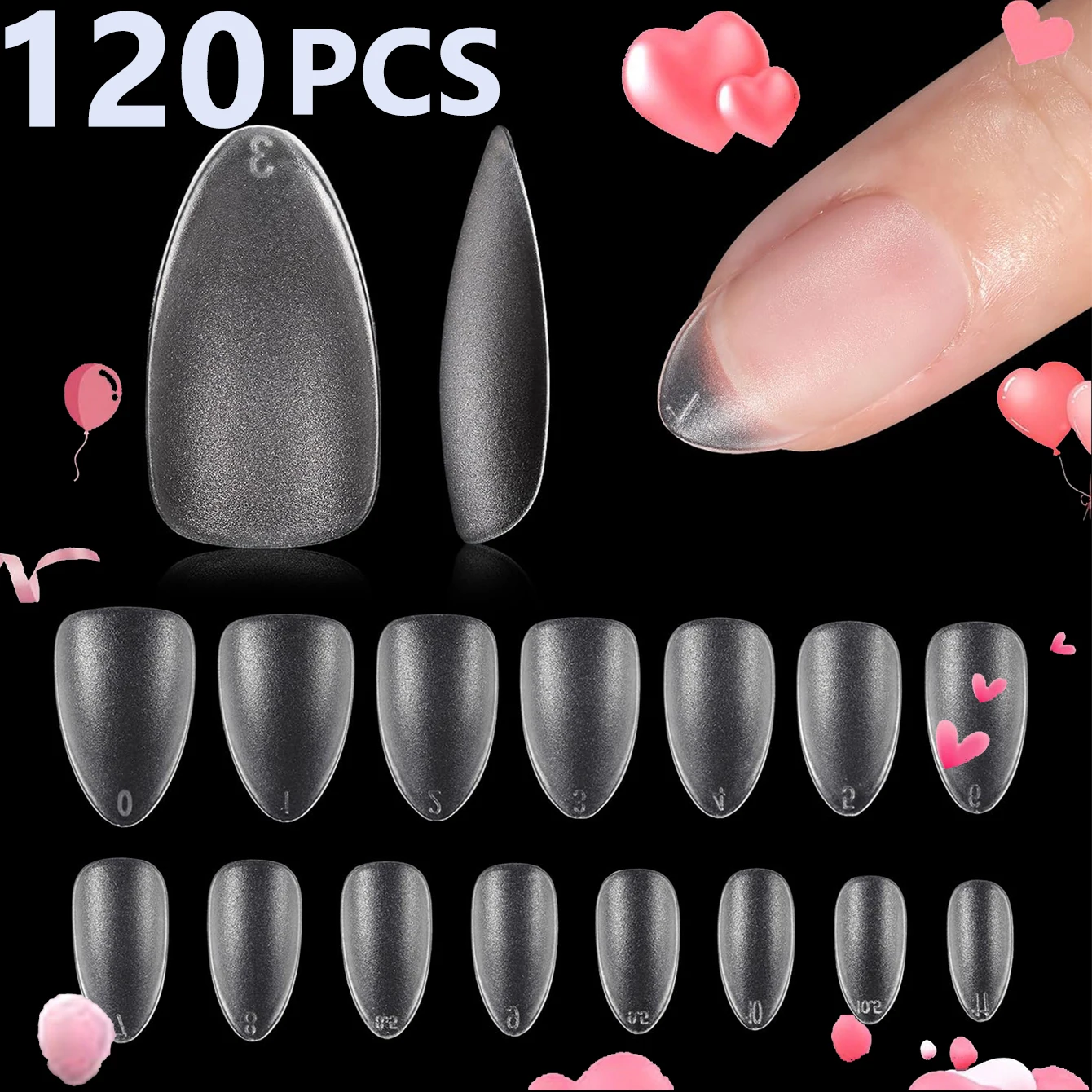 120 Stück kurze, mandelförmige, halbmattierte Kunstnägel – perfekt für Nageldesign und Nagelverlängerungen im Salon, ideal für Dates und den Alltag – Detail 4