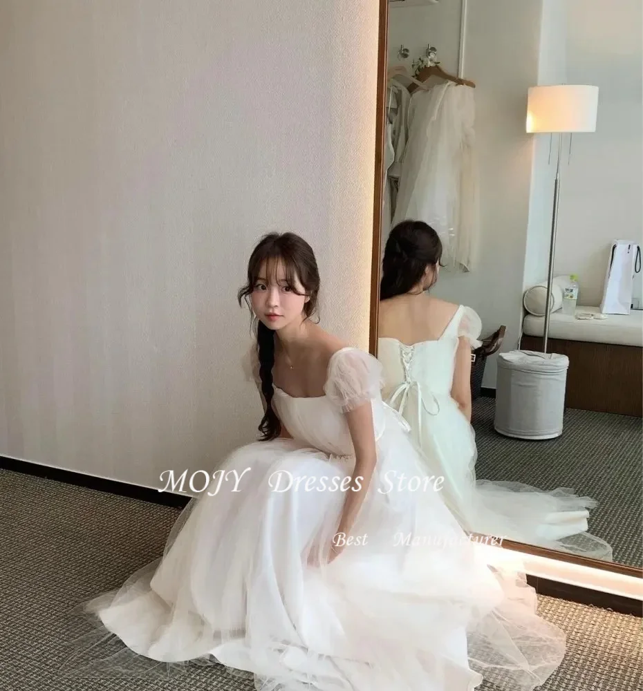 Mojy airy lungo tulle abiti da festa di nozze a-line maniche a sbuffo per abiti da ballo coreani servizio fotografico abiti da sposa 2024 donne