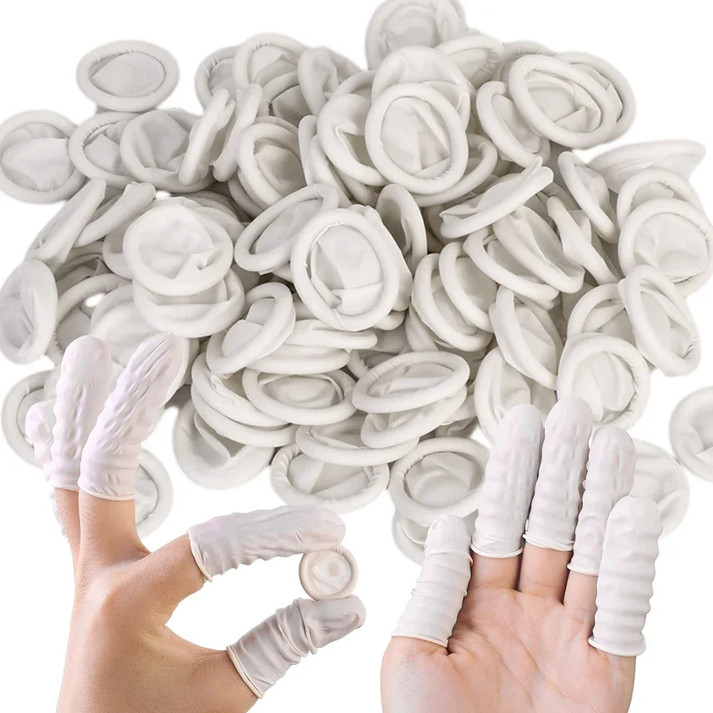 100-500Pcs Natural Rubber Latex Non-slip White Finger Cover Fingertip Protector Industry Gloves Makeup DIY Nail Tattoo Art Tools