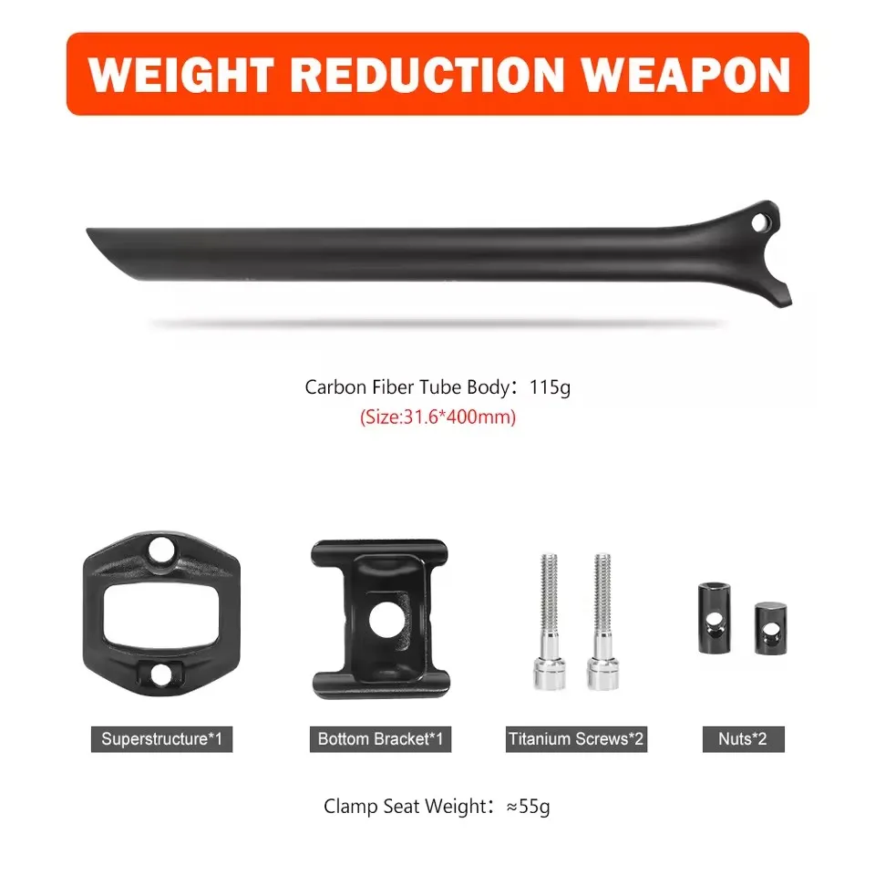 

TOSEEK C70 Карбоновый подседельный штырь для велосипеда, MTB, шоссейного велосипеда, 27.2/31.6*350/400 мм, с титановыми винтами