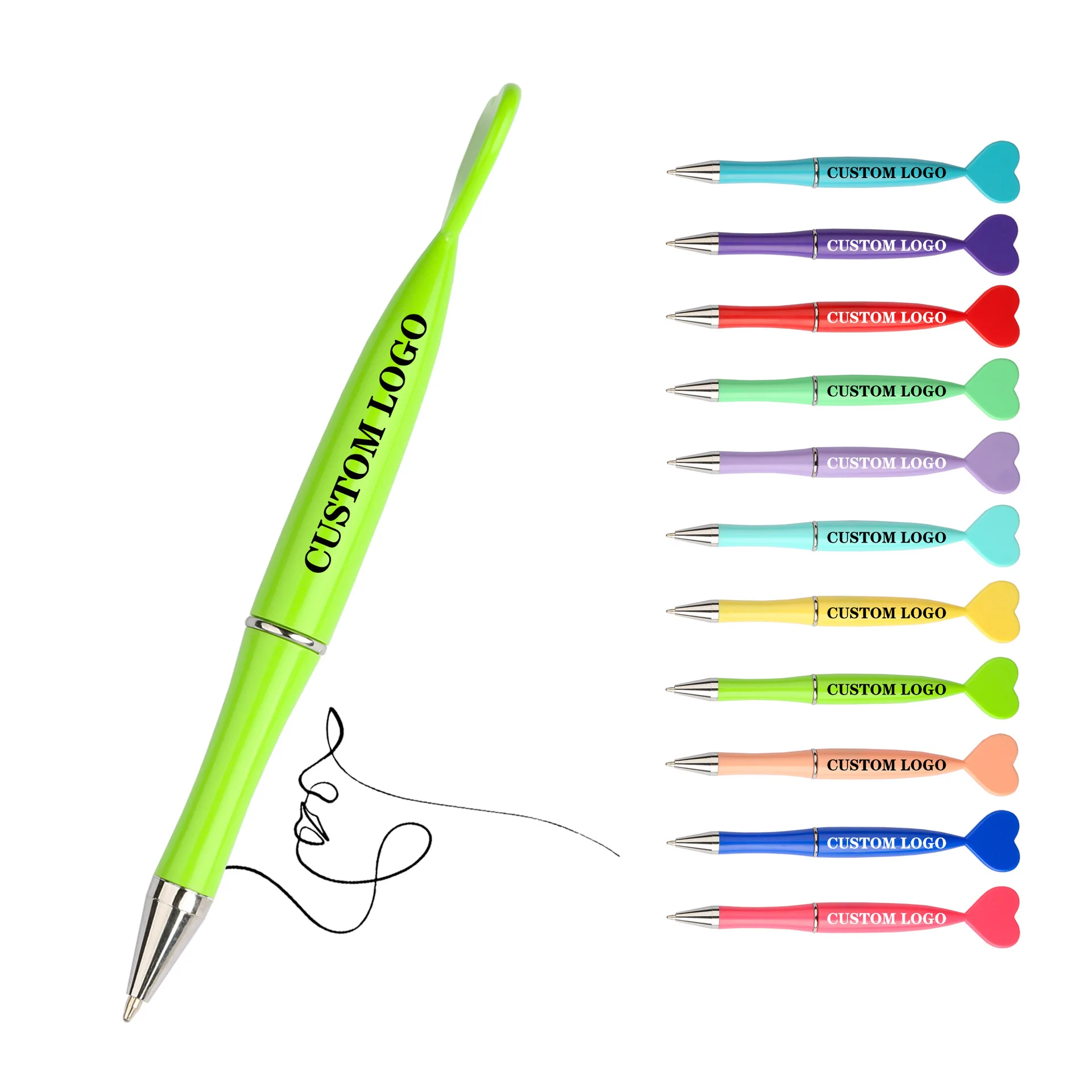 

200 шт. креативных шариковых ручек в форме сердца с логотипом на заказ, разноцветные вращающиеся ручки для бизнес-промоакций, оптовая продажа рекламных ручек