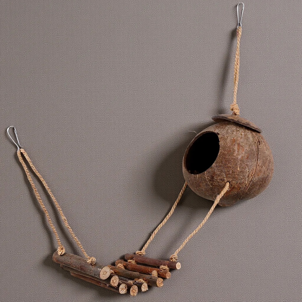 

Reptile Hide Cave Coconut Shell Shelter Ladder Small Lightweight Natural Reptile Terrarium Decor Lizard Hide Place