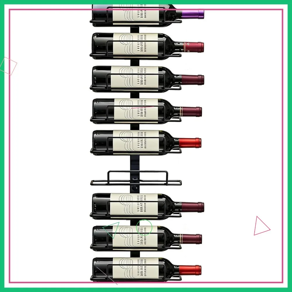 

Modern Black Metal Wall Mounted Wine Rack, Holds 9 Bottles, Space-Saving Vertical Design for Home Bar