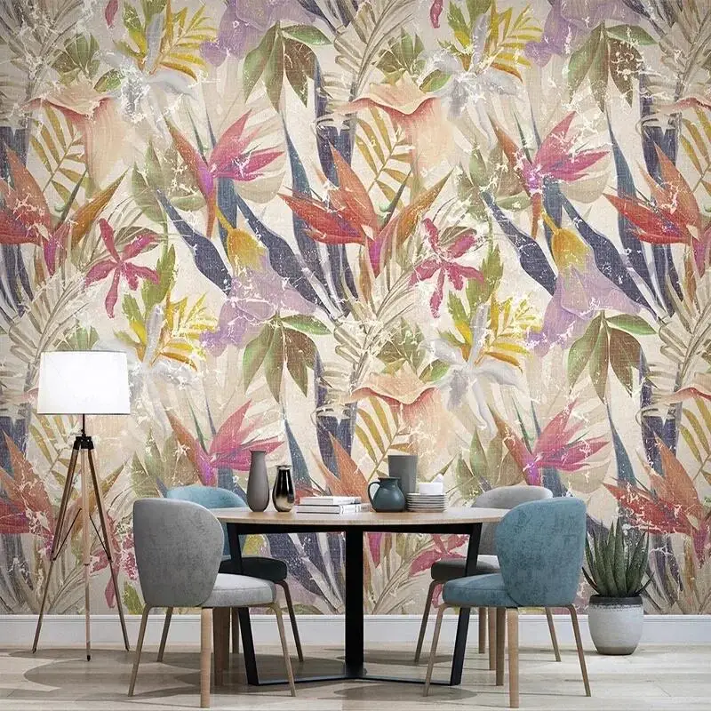 Custom Mural Wallpaper Nordic 3D Tropical Plants Retro Wall Paper Living Room TV Sofa Background Decor Papel De Parede 3D Fresco