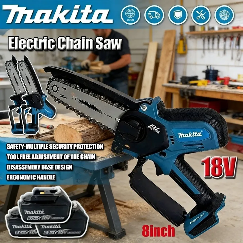 

Аккумуляторная цепная пила Makita 18В для деревообработки, маленькая ручная электрическая 6-дюймовая мини-пила для распиловки древесины, портативная цепная пила-сабля