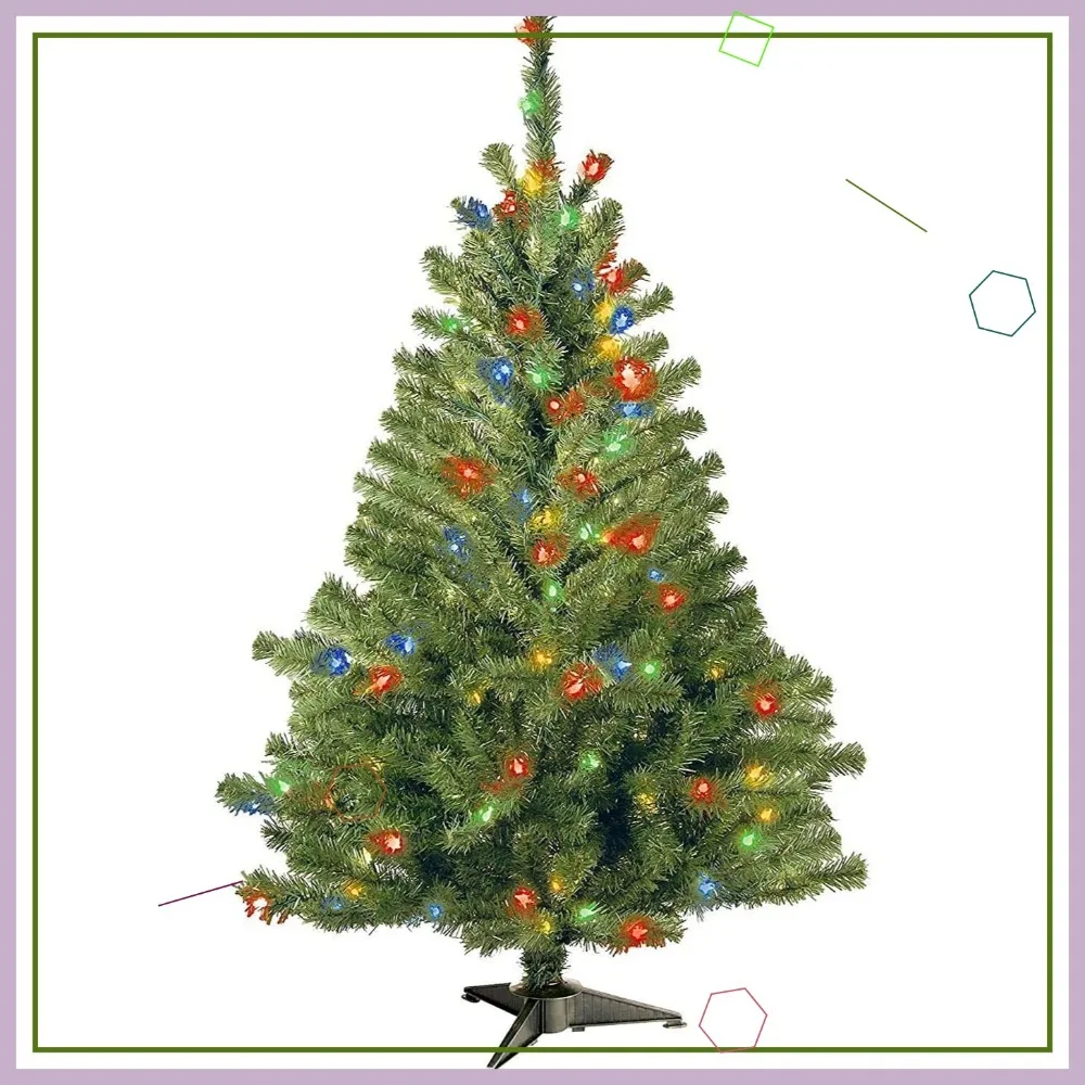 

Искусственная рождественская елка длиной 4 фута с разноцветной подсветкой, простая настройка и хранение, в комплект входит подставка