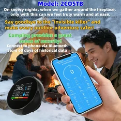 2CO5TB,Bluetooth 6-in-1 outdoor camping special device: CO, CO2, HCHO,TVOC、temperature, humidity, and air quality detector