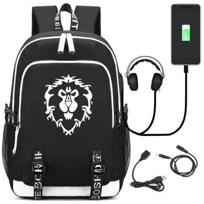 Mochila escolar World of Alliance con puerto de moda USB/cerradura/auriculares bolsa de viaje para estudiantes escolares regalo