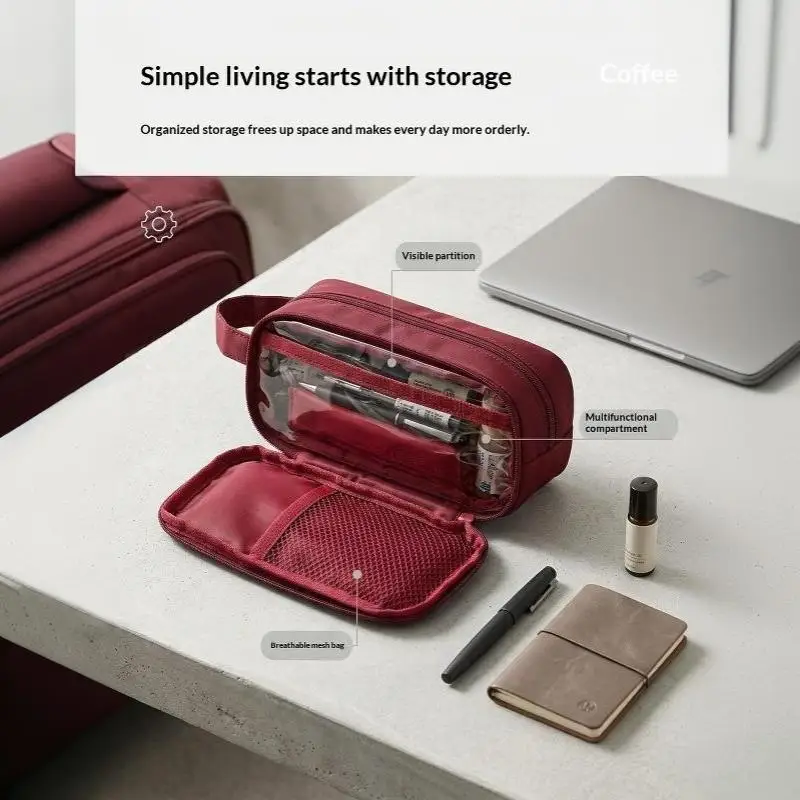 Doppelschichtige Kosmetiktasche Reise-Make-up-Organizer Große Kapazität Toilettenartikel-Tasche Multifunktionales Federmäppchen Pinselhalter – Detail 10