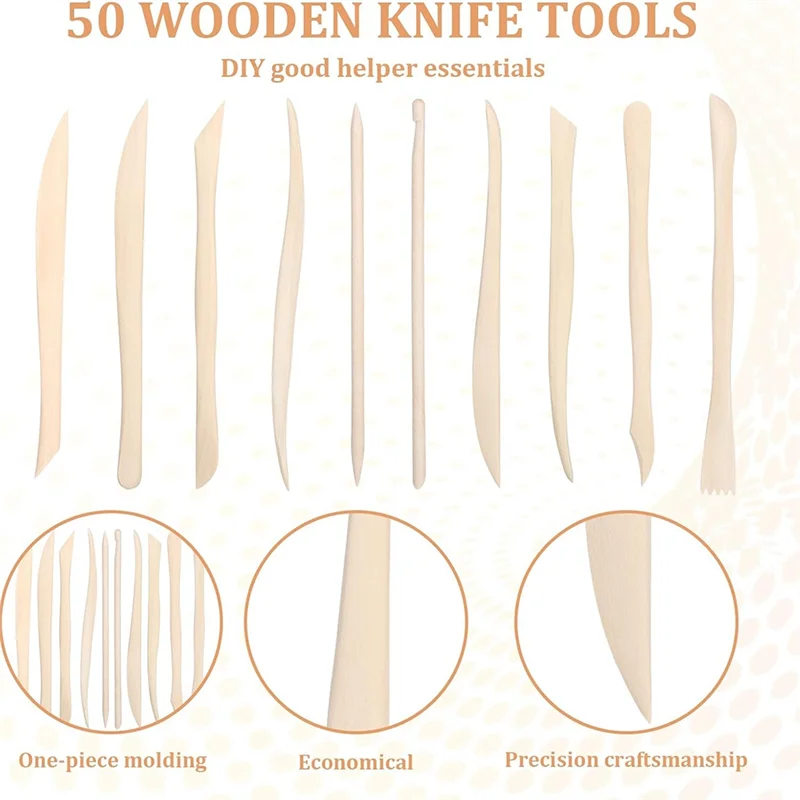 

【24 часа распродажа】6,2-дюймовые инструменты для моделирования из глины, гладкие двусторонние 50 шт., деревянные инструменты для лепки из глины, инструмент для лепки из полимерной глины