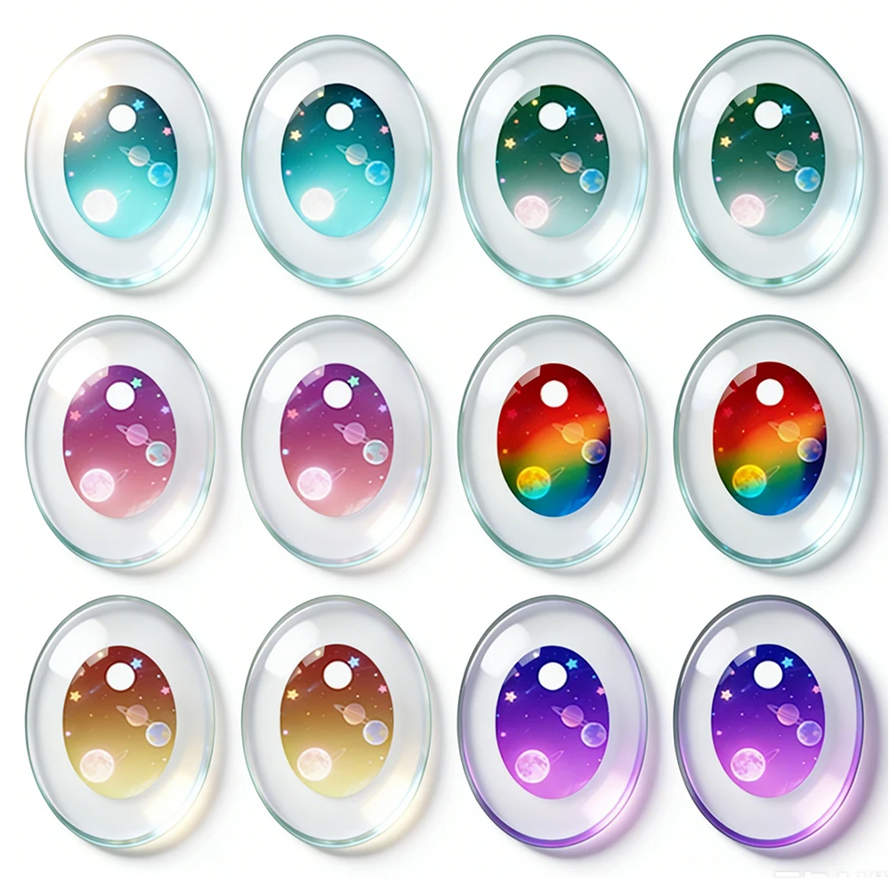 Random Mixed Oval Colorful Pupils Ragdoll Toy Eyebal Doll Eyes Photo Glass Cabochon Flatback Demo Cameo For Diy Jewelry Making