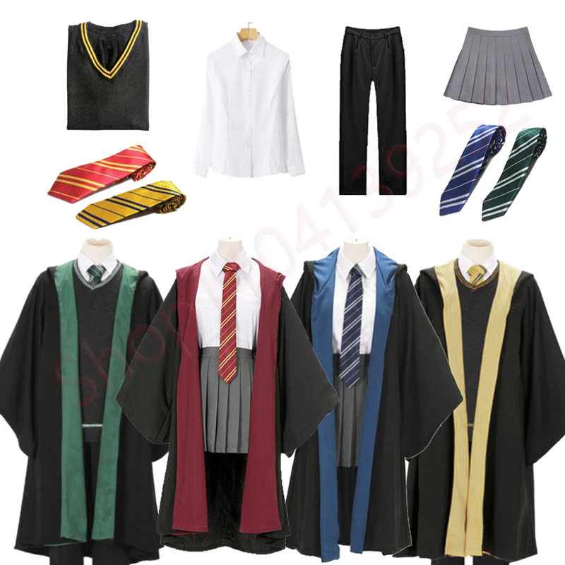 Harrypott Hogwarts Costume Hermione Granger Cosplay Adult Wizard School Uniform Hooded Cape Cloak Robe Halloween Party Clothes