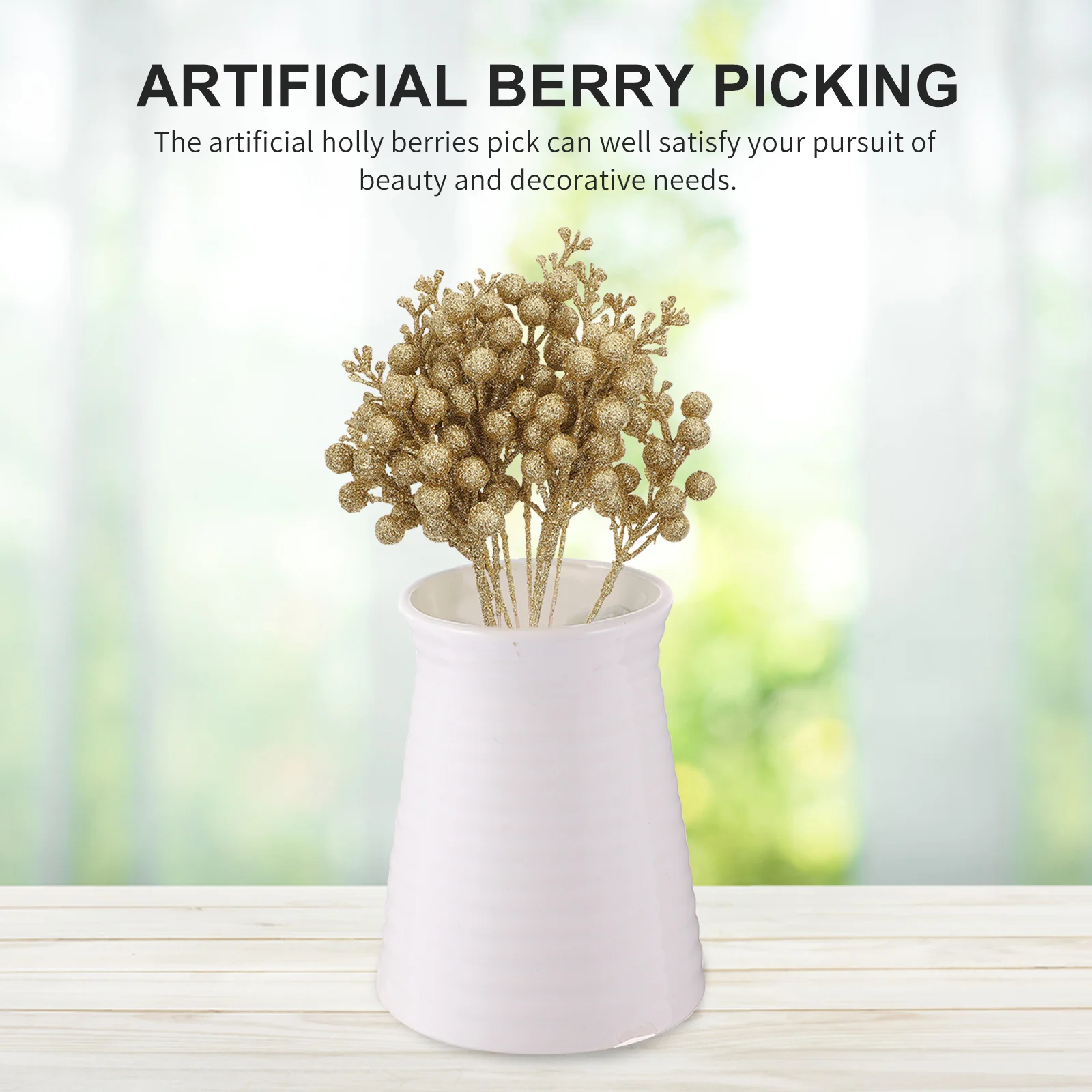 

10pcs Golden Powder Berry Branches Artificial Simulation Holly Berries For Christmas Tree Decor Centerpiece Home Party