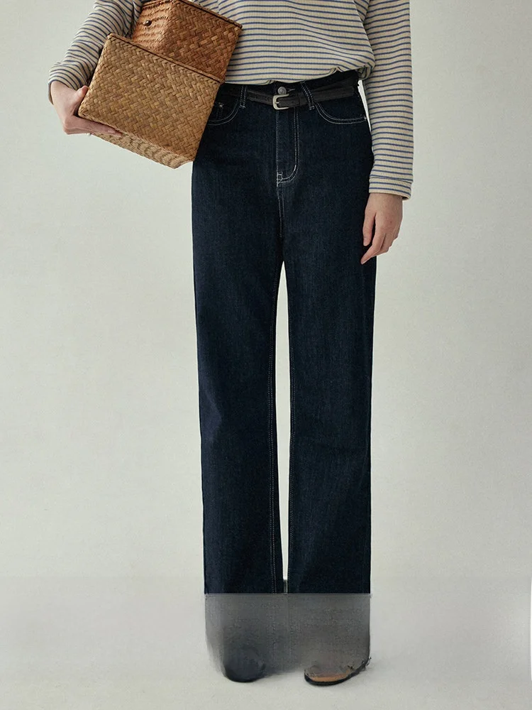 High Waist Straight Leg Jeans Casual Loose Leg Pants Slimming Effect AMUU North Island Vintage Denim Casual Long Trousers