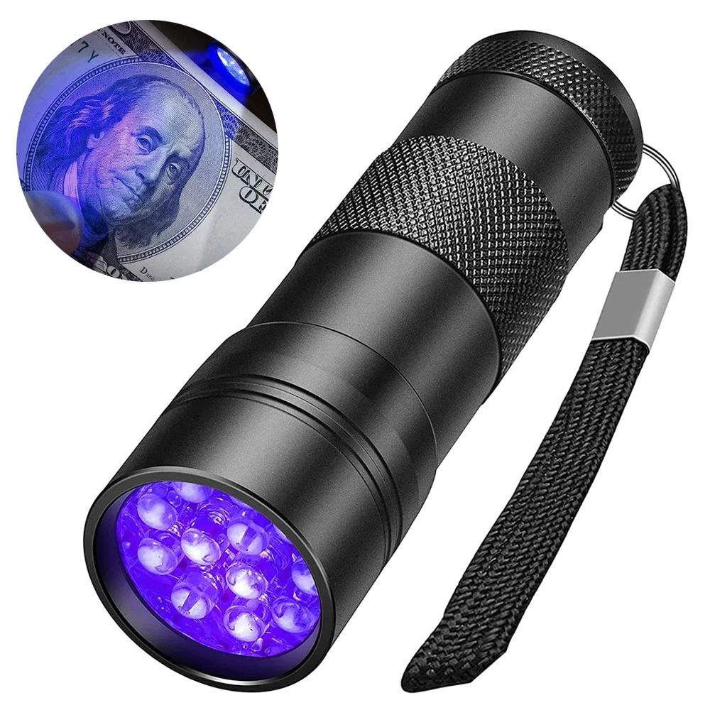 UV ULTRA VIOLET 12 LED Mini Flashlight Torch 4.5v Light Waterproof Aluminum Lamp Outdoor Portable Tactical Lighting Tool UV Lamp