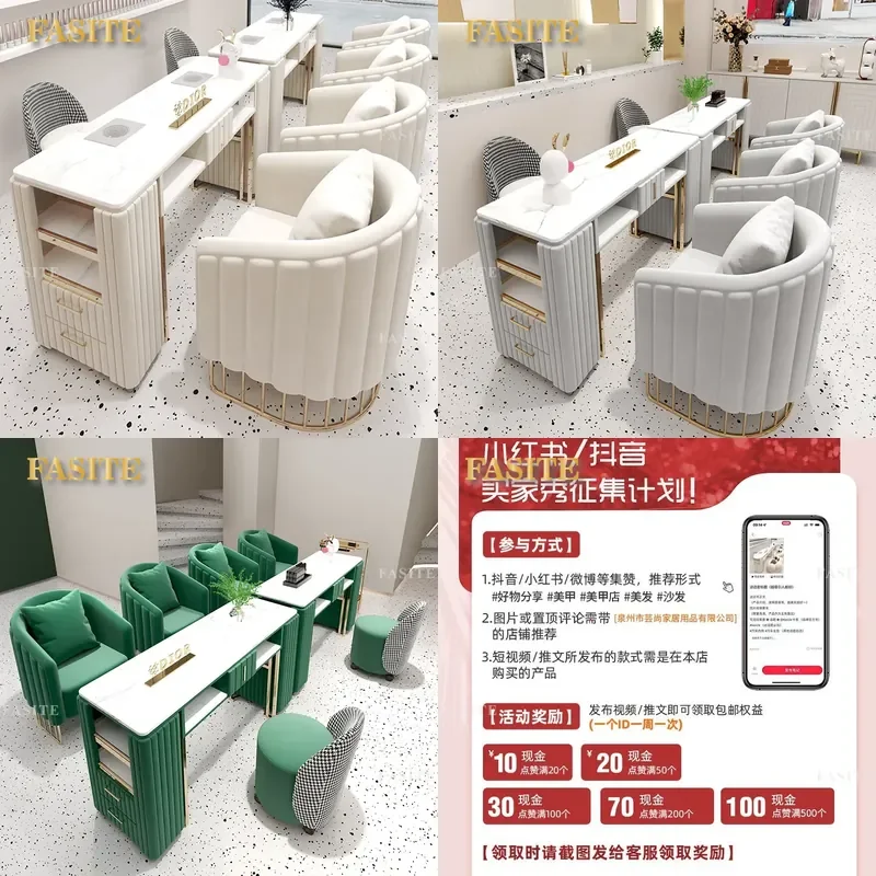 For Nail Manicure Table and Chair Set Nordic Style Single Double Marble Top Simple Design Internet Celebrity Beauty