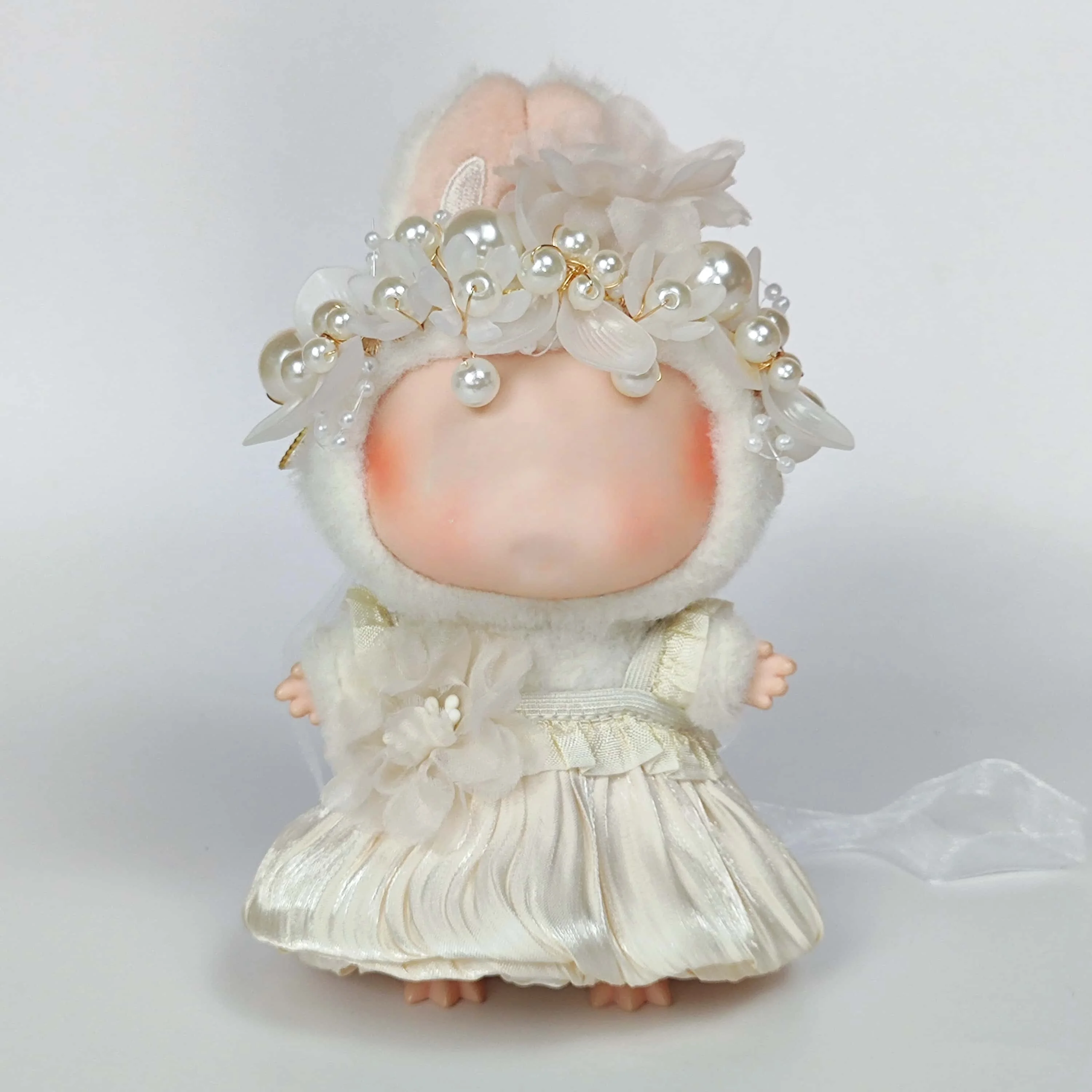 Mini Plush Doll's Clothes Bud Skirt with Pearl Hair Accessory Labubu I II Idol Dolls Korea Kpop Doll DIY Clothing Gifts