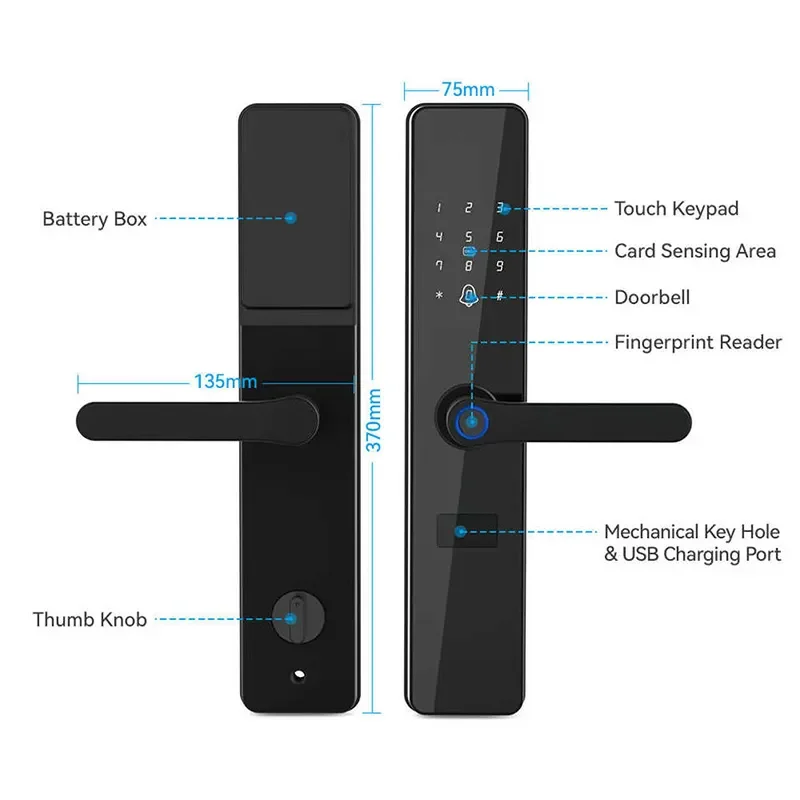 Digital Smart Lock for Main Door Smart Locks for Front Door wi-fi Zigbee Smart Handle Door Lock Low Price for Business