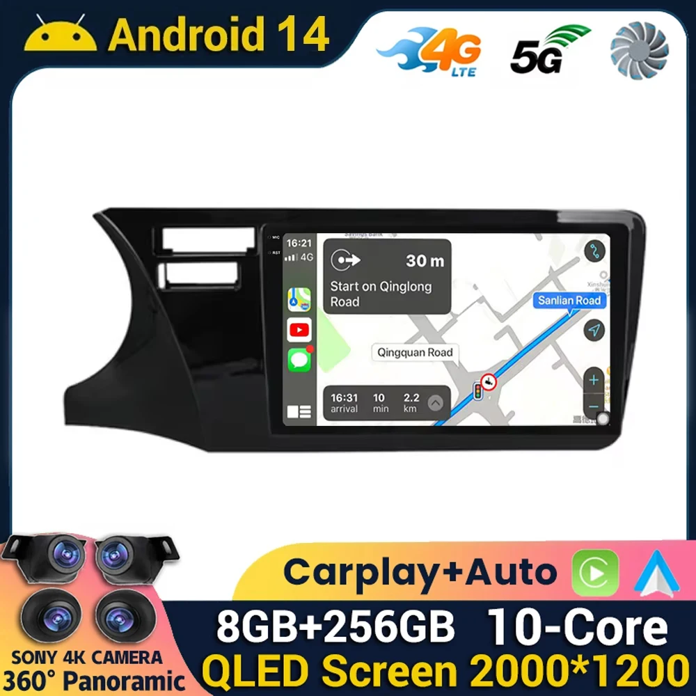 

Автомобильный радиоприемник Android 14 Carplay Auto для Honda City 2014 2015 2016 2017 мультимедийный QLED Экран Стерео Авторадио GPS навигация DSP