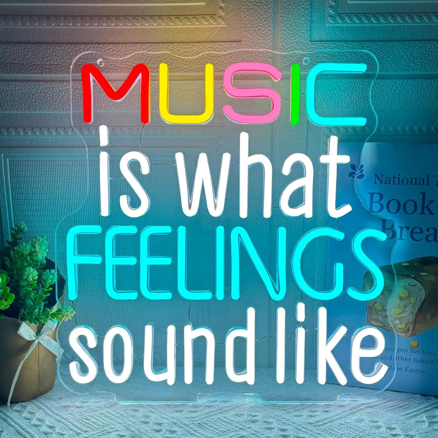 

"Music Is What Feelings Sound Like" Neon Sign USB Powered LED Light for Studio Bar Recording Room Game Party Bedroom Decoration