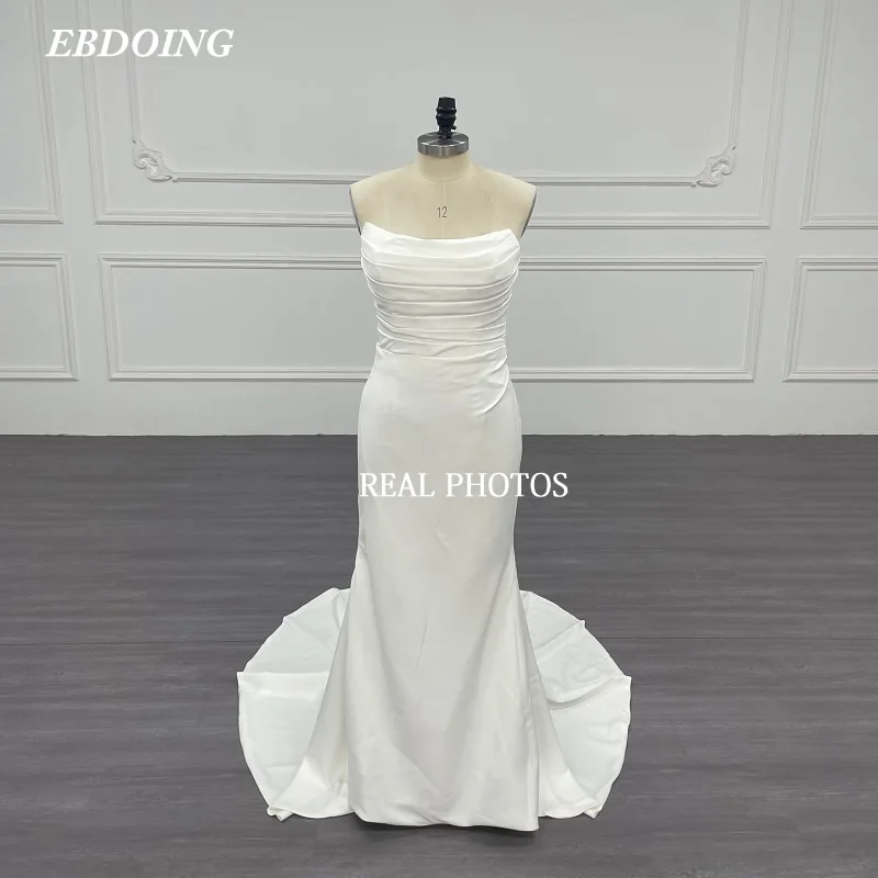 Robe de mariée sans bretelles drapée en satin sirène pour la mariée, sur mesure, plus TAN2024, la plus récente