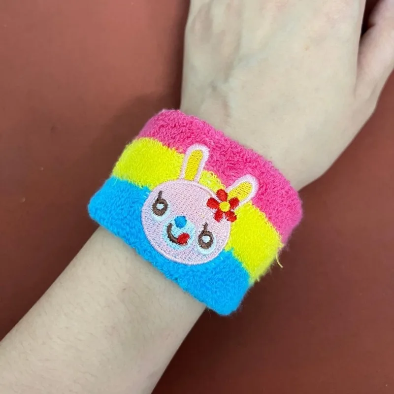 Gelang tangan katun bergaris-garis warna-warni Jepang, ikat pergelangan tangan Aksesori estetika Y2k, pita keringat, gambar kartun manis Kawaii