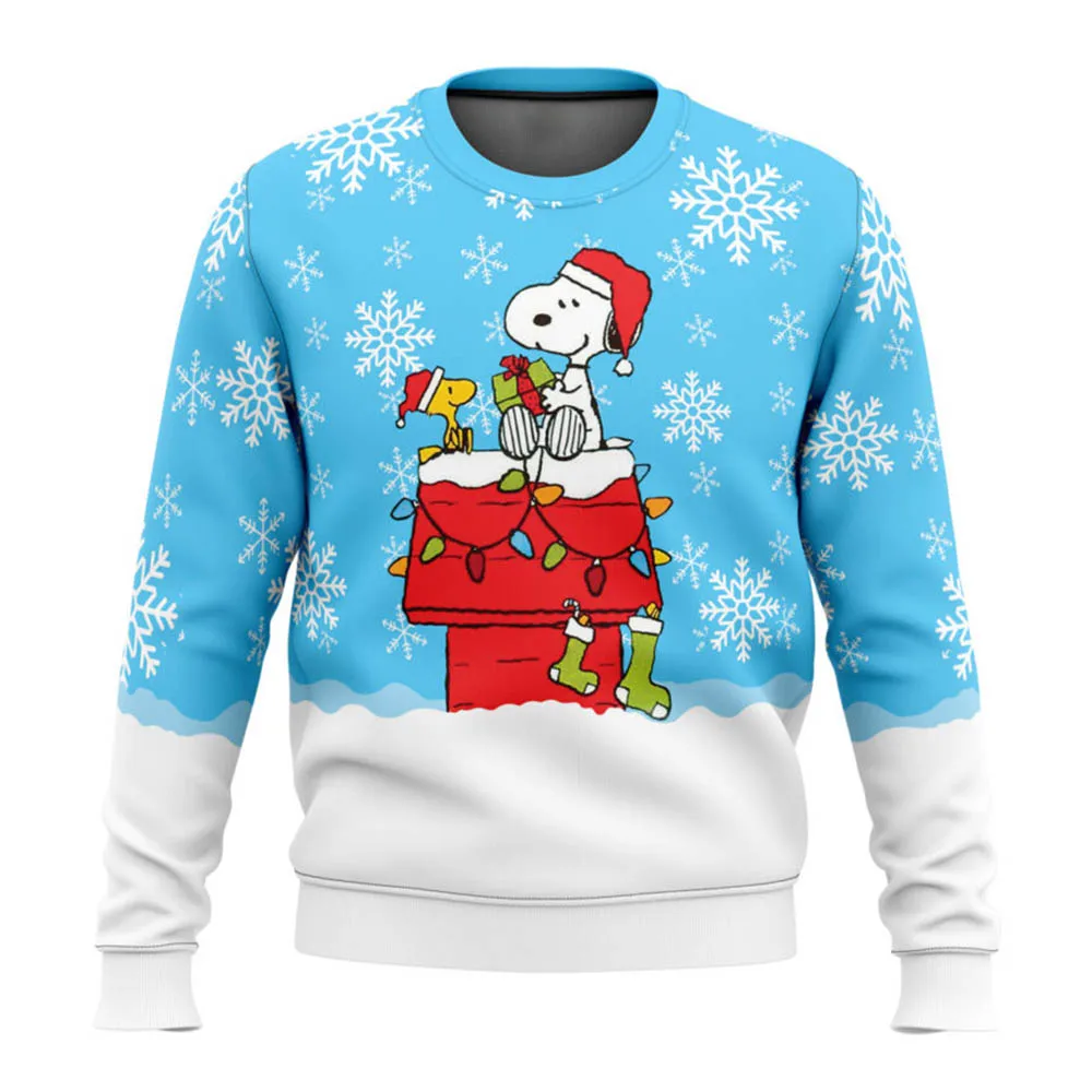 Ugly Christmas Sweater 2025 Fashion Snoopy Cartoon Cute Men\'s and Women\'s Hoodies Cartoon Anime Couple Hoodies Sportswear