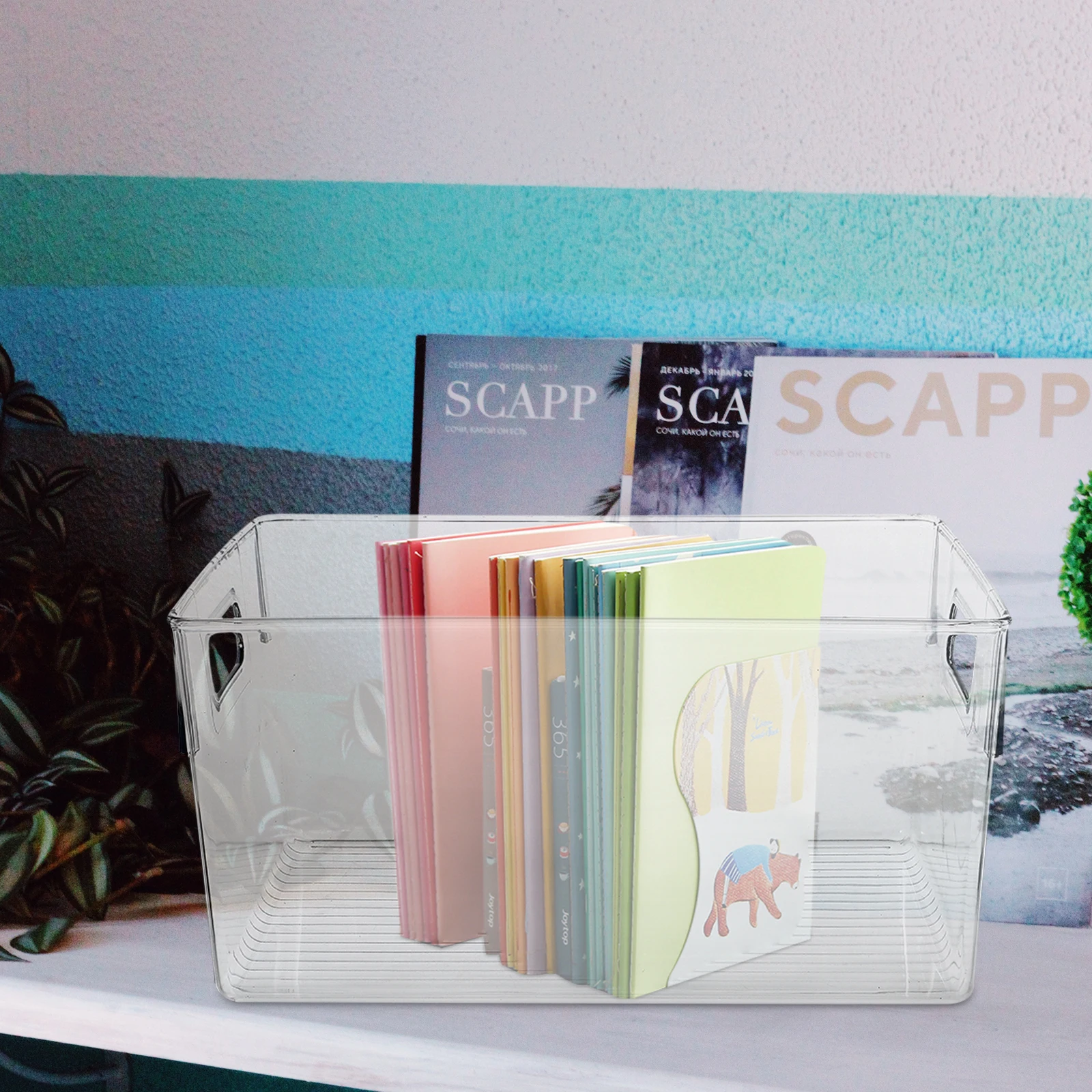 

Plastic Storage Box Book Container Transparent Folder Office Holder Multipurpose ganizer Lightweight Home Classroom Library