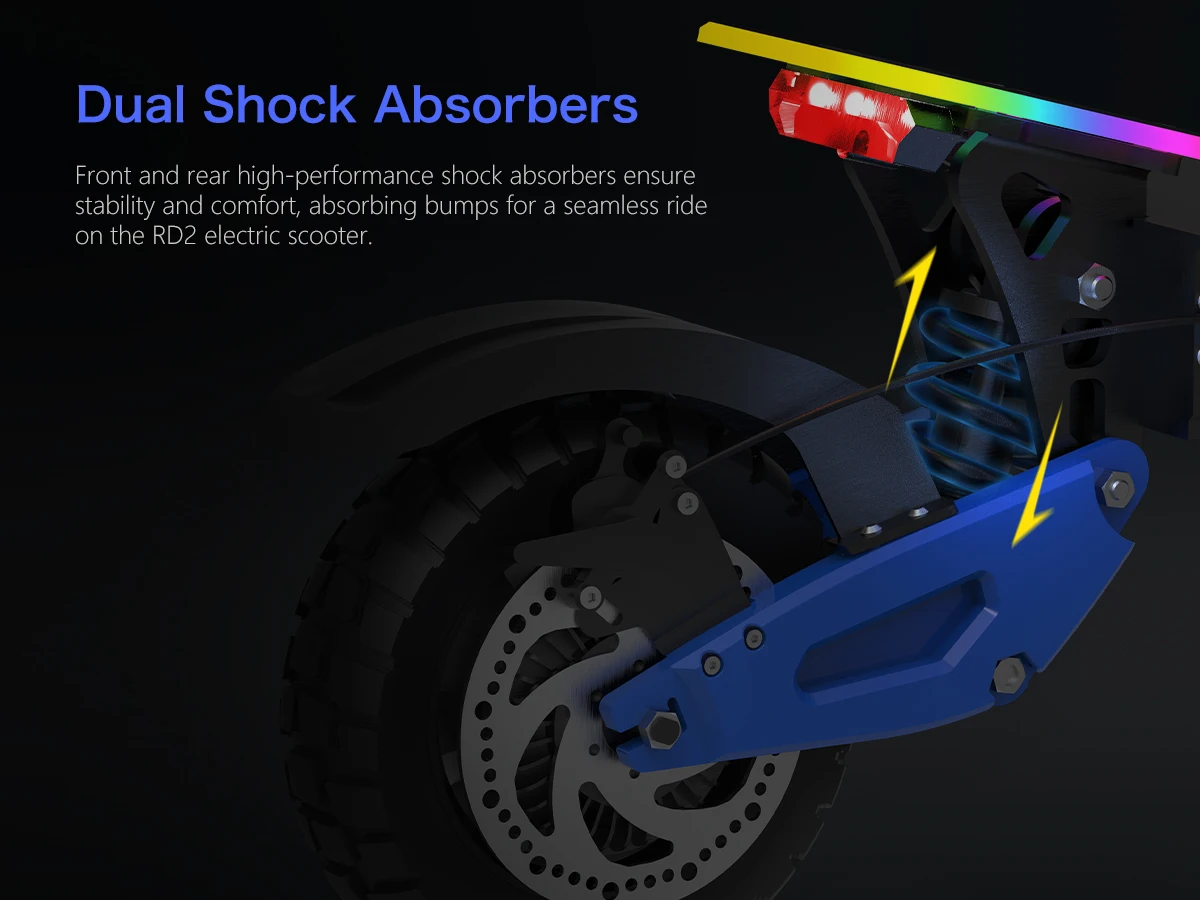 REDDYDY RD2 Electric Offroad Scooter 45MPH Max Speed 3600W Peak Dual Motors Adult Scooter 60V18.2Ah High Capacity Battery 50Miles Max Range 3-riding Modes 10.5" Off-Road Tires Dual Hydraulic Disc Brakes Dual Shock Absorbers NFC Unlocking APP Smart Control
