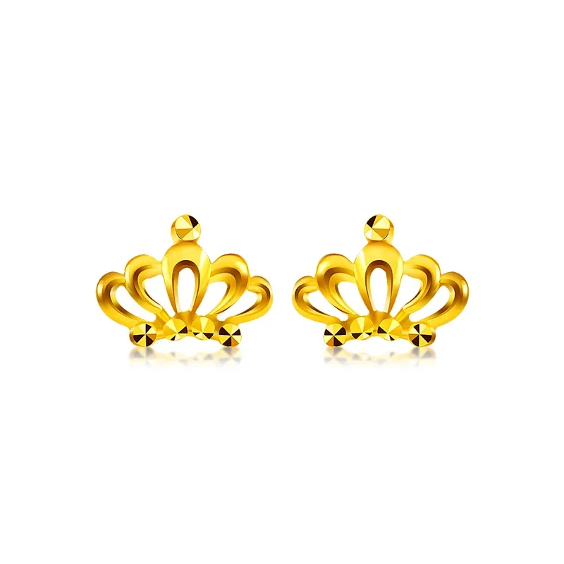 BHD 24K Pure Gold Earring Real AU 999 Solid Gold Earrings Elegant Crown Upscale Trendy Classic  Fine Jewelry Hot Sell New 2023