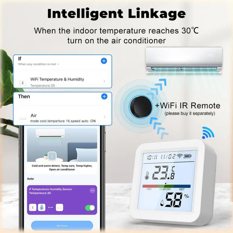 Tuya WiFi Sensor de Temperatura e Umidade com Luz de Fundo, Higrômetro Interno, Termômetro, Detector Remoto, Suporte Alexa, Google Home