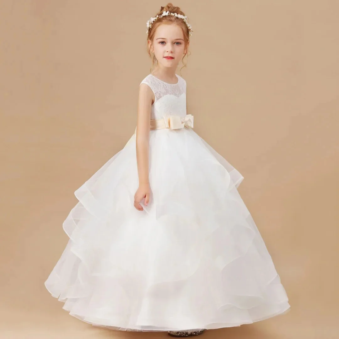 تخصيص تول منتفخ بلا أكمام مفتوحة الظهر الأميرة الاطفال عيد ميلاد زهرة فتاة فستان لحفل الزفاف الترتر التواصل الأول #2