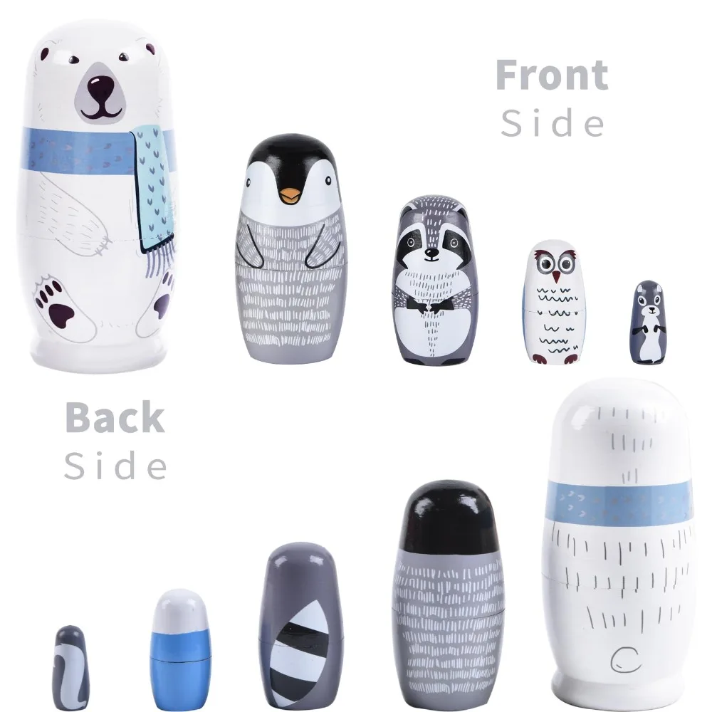 5Pcs 6" Tall Russian Nesting Doll Wooden Handmade Stacking Dolls Toys Gift Home Decorations Matryoshka Ornaments for Kids