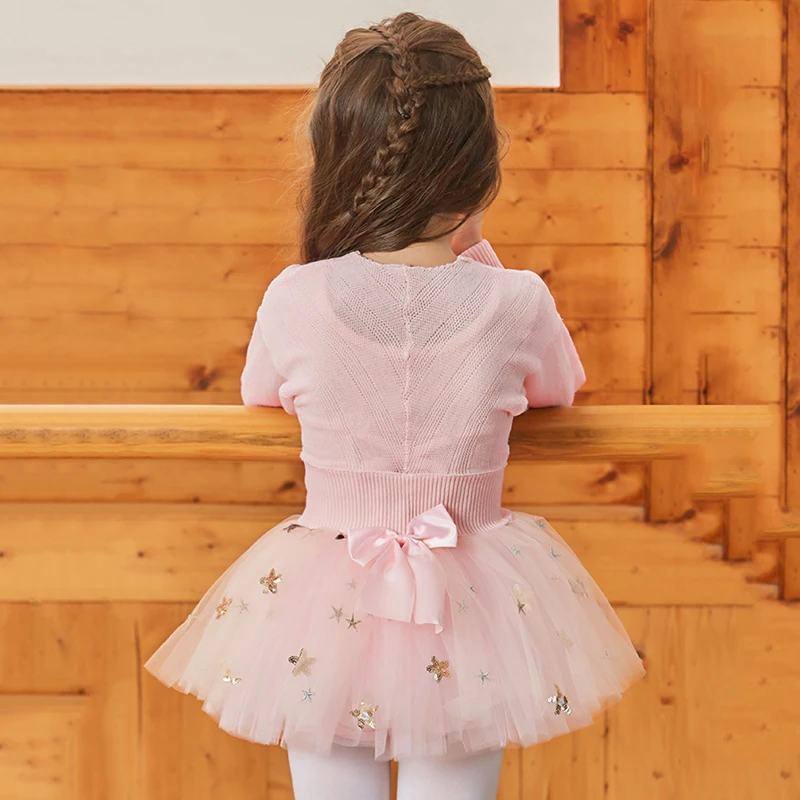 ชุดบัลเลต์เด็กผู้หญิงแบบมืออาชีพสำหรับเต้นรำ ชุดลีโอตาร์ด ยิมนาสติก กระโปรงบัลเลต์ บอดี้สูท กระโปรงถัก เสื้อสเวตเตอร์ แจ็คเก็ตอุ่น