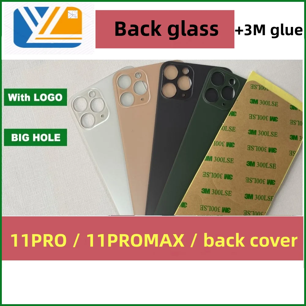 Back Cover Glass+3M glue Fast Replacement High Quality Housing Battery Cover For iPhone 11 PROMAX Back Glass Big Hole Rear Glass