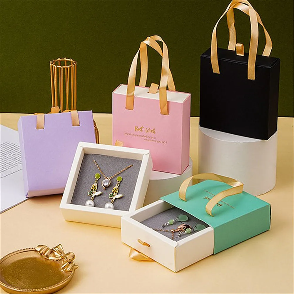 Portable Paper Drawer Jewelry Display Packaging Box Greeting Card Necklace Bracelet Earring Ring Organizer Jewelry Storage Cases