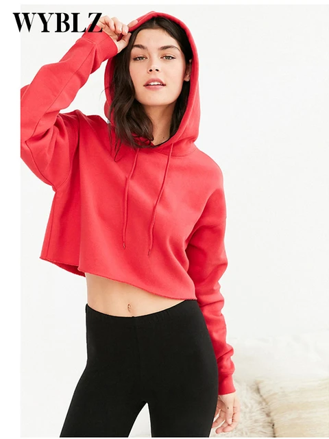 Wyblz 2022 Spring Autumn Cotton Hooded Women Sexy Exposed Belly Button Short Hoodie Fashion Loose Hoody Female Solid Sweatshirt Hoodies Sweatshirts AliExpress