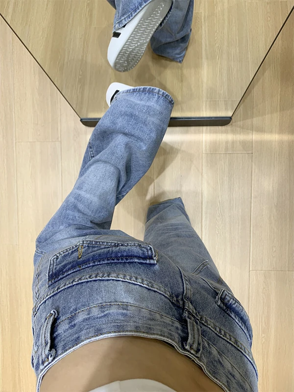 Retro Amerikanische Ausgewaschene Jeans für Damen mit Niedriger Taille, Weitem Bein und Geradem Schnitt, Herbst-Neuheit der Marke Sle PmORh