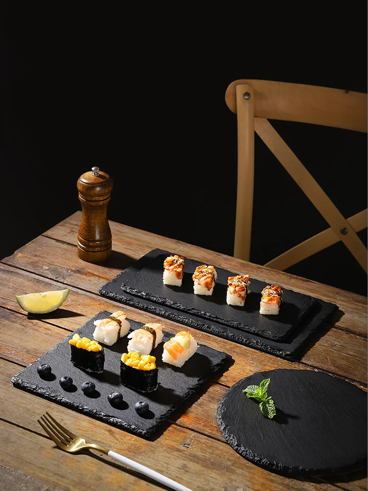 Black Western Slate Stone Dishes Solid Dish Tray Photo Background Shooting Props Posing Ornaments Photography Decoration
