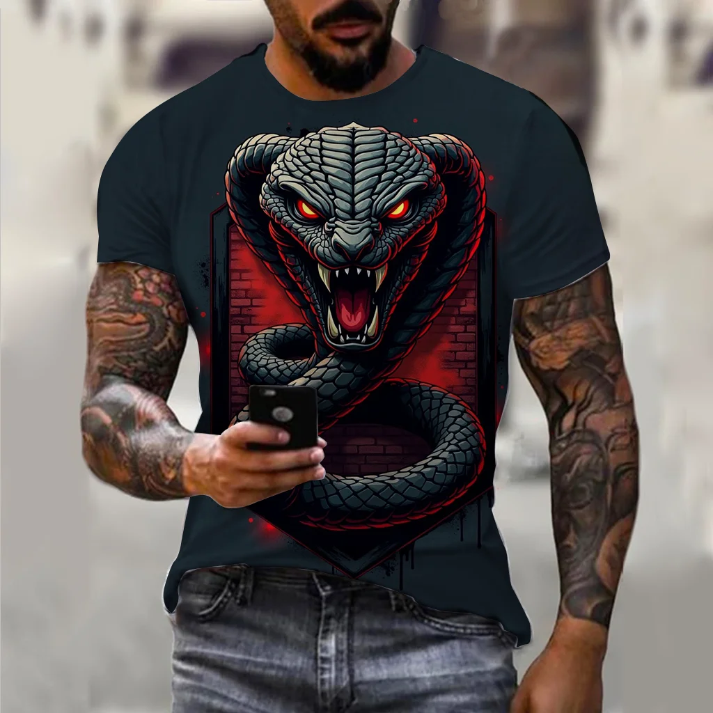 Atmungsaktives Herren-T-Shirt mit Schlangenmuster – modisches und bequemes, weiches Oberteil mit Rundhalsausschnitt, geeignet für den täglichen Sommer, lässig, ho