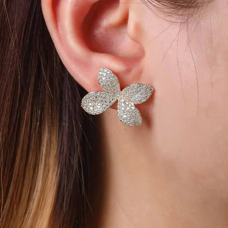 JF 2023 New original design Super flash delicate micro-inset zircon bow Flower Stud Women's earrings