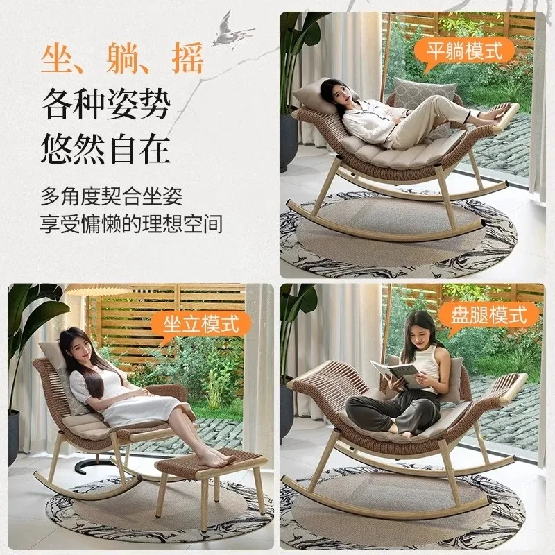 Rattan Household Balcony Rattan Chair Outdoor Patio Terrace Lunch Lazy Chair Adult Leisure Rocking Chair