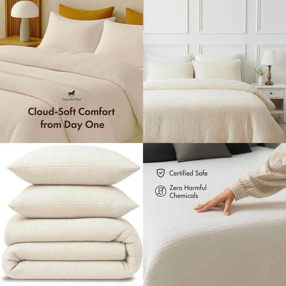 

Комплект пододеяльников Queen, белый – 100% хлопковая марля, дышащий и легкий, с двумя наволочками – элегантный 4-слойный муслин