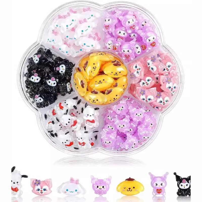 Sanrio Nail Charms 70Pcs/Box Kawaii Hello Kitty Kuromi Pochacco Cartoon Nail Jewelry Charms Rhinestone Gems Kit DIY Crafts Gift