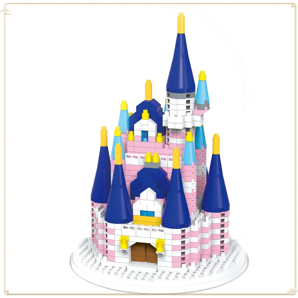 

Dream Princess Castle Blue Pink Castle with Protective Cover Children's Puzzle Assembly Building Block Toy Girl's Birthday Gift