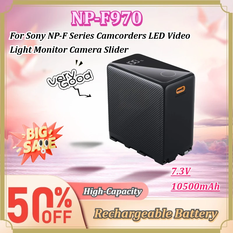 For Sony NP-F Series Camcorders LED Video Light Monitor Camera Slider NP-F970 10500mAh USB-C Rechargeable Li-ion Battery Pack