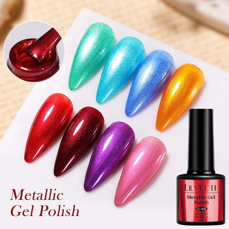 LILYCUTE 9 TEILE/SATZ Metallic Gel Nagellack Set Chrom Effekt Soak Off UV Gel Lack Semi Permanent Weihnachten Nail art Maniküre